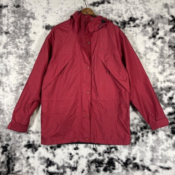 Cabelas Rain‎ Jacket Mens Size Small Red Full Zip Snap Up Hooded Outdoors Gorp - Picture 1 of 16